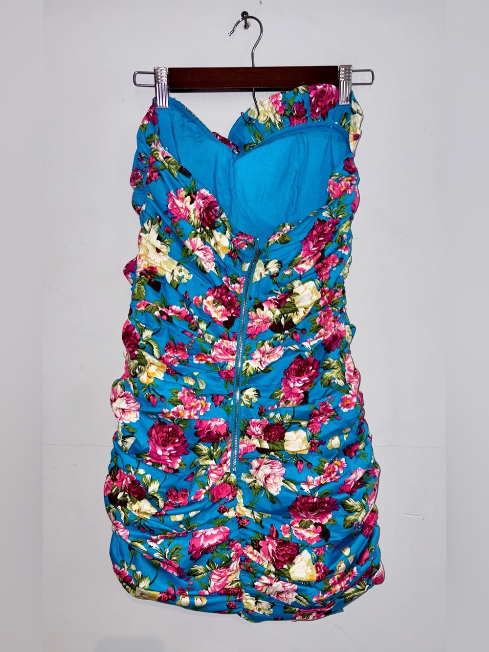 MABLE Vintage Floral Ruffle Ruching Strapless Dress sz M - Picture 3 of 9